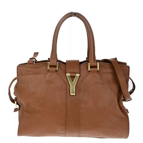 Yves Saint Laurent Handbags - YVES SAINT LAURENT Y Cabas Chyc 2Way Shoulder Hand Bag Leather Brown